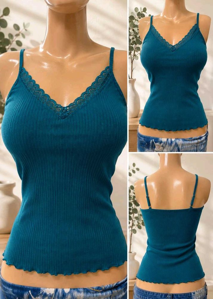 Ribbed Lace Trim Cami Top