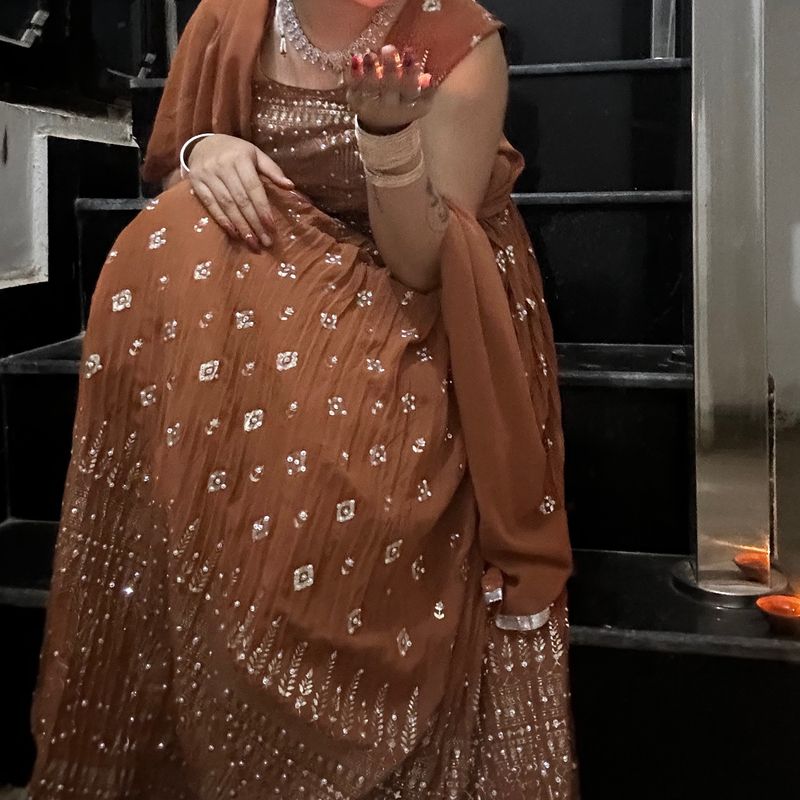 Brown Peach Color Lehenga