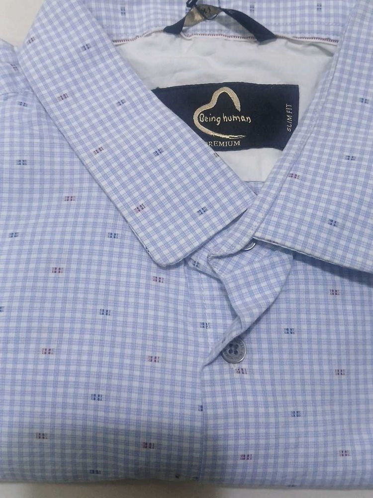 Men's Blue Checkered Slim Fit Shirt