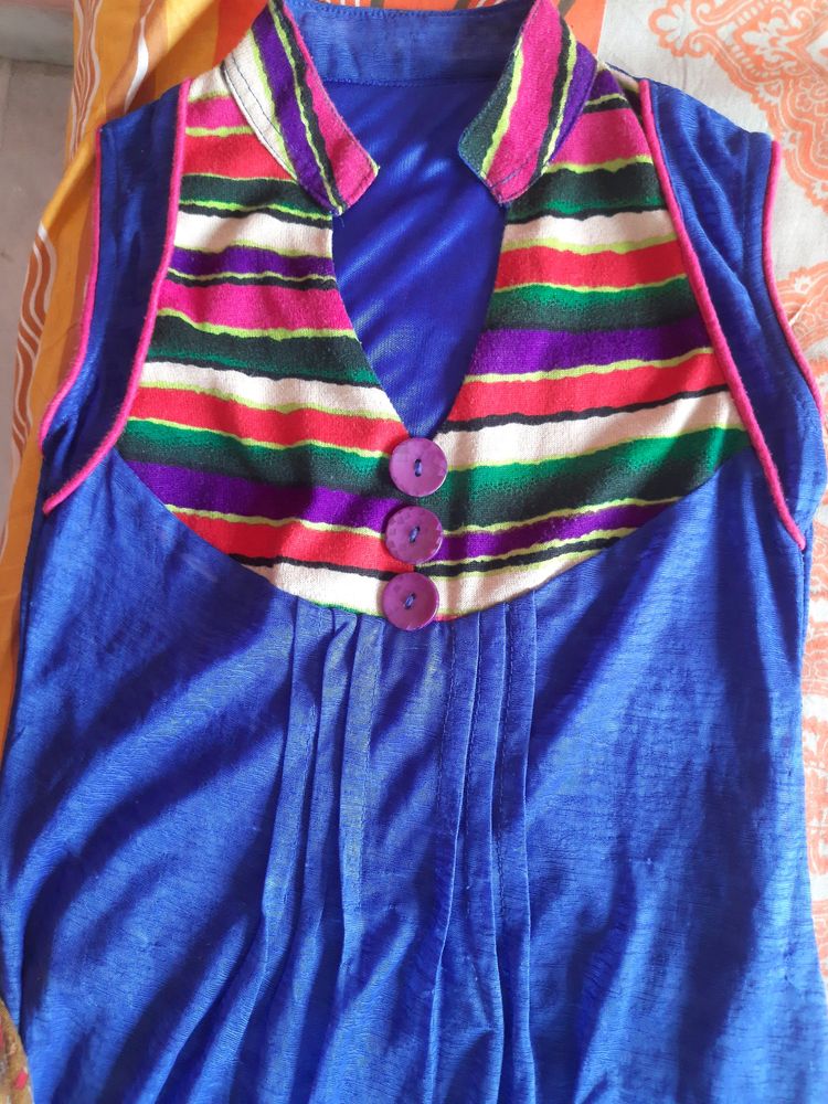 bright navy blue long top with attached sleeve