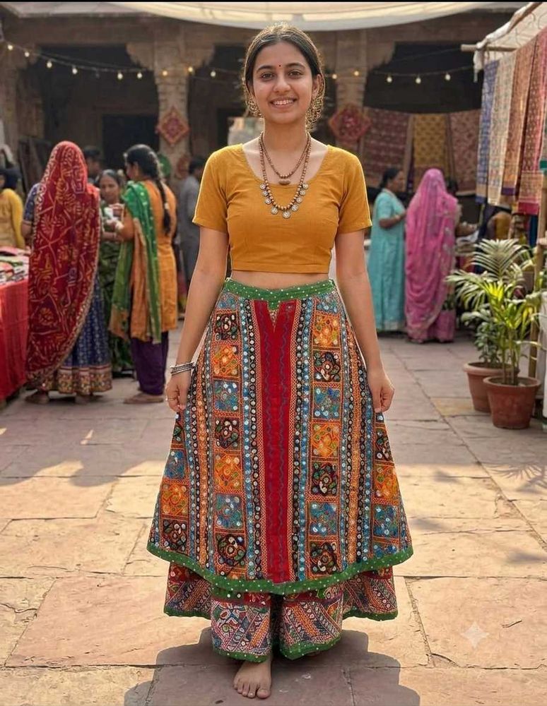 Boho Embroidered Mirror Work Ethnic Skirt