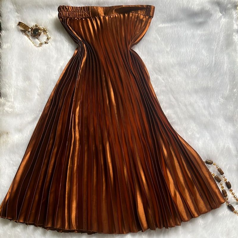 Vintage Satin Brown Pleated Skirt✨