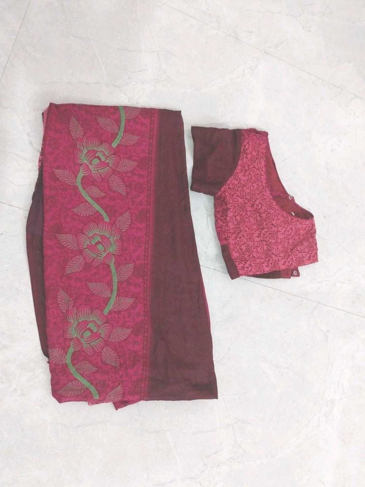 Maroon Floral Saree with Blouse