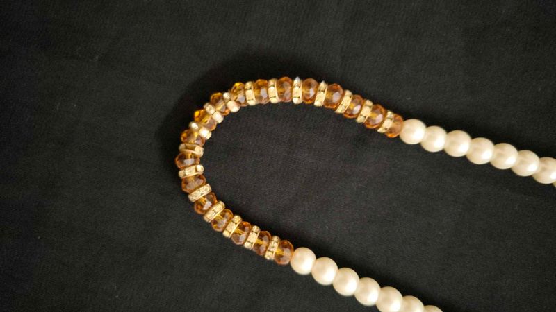 Elegant Pearl and Amber Beaded Necklace
