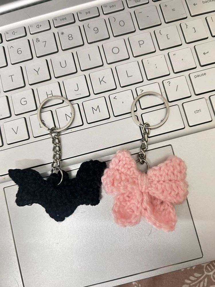 Crochet Bat &amp; Bow Keychain Set