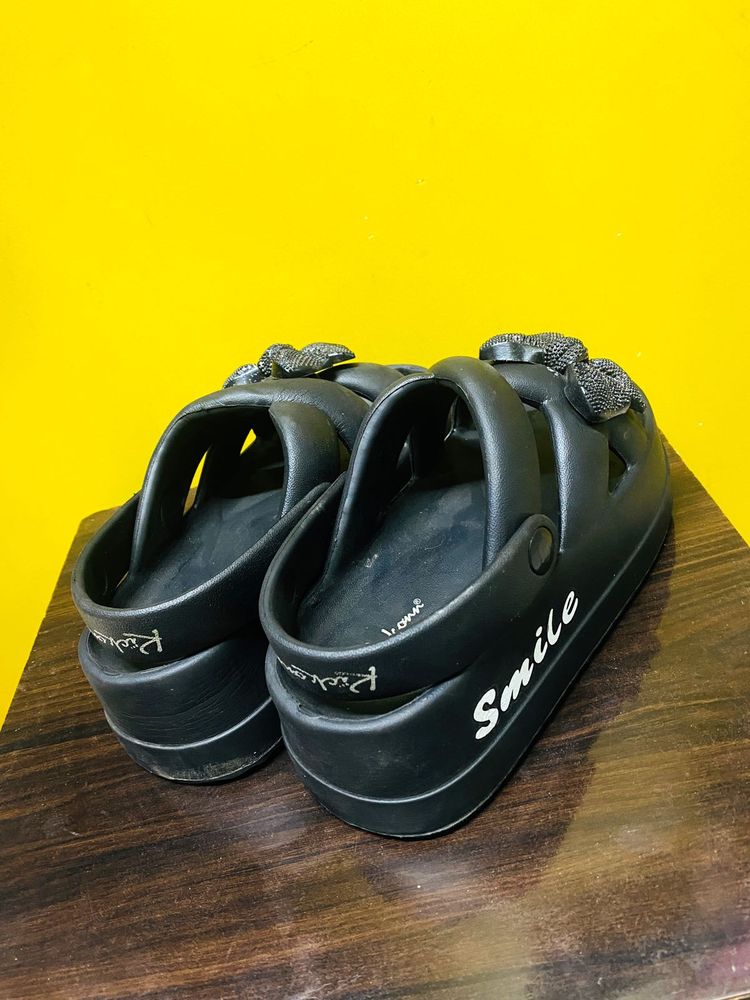 Black Platform Slides with Embellishments