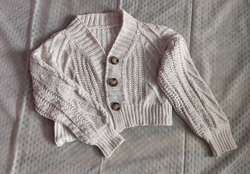Cream Cable Knit Cropped Cardigan