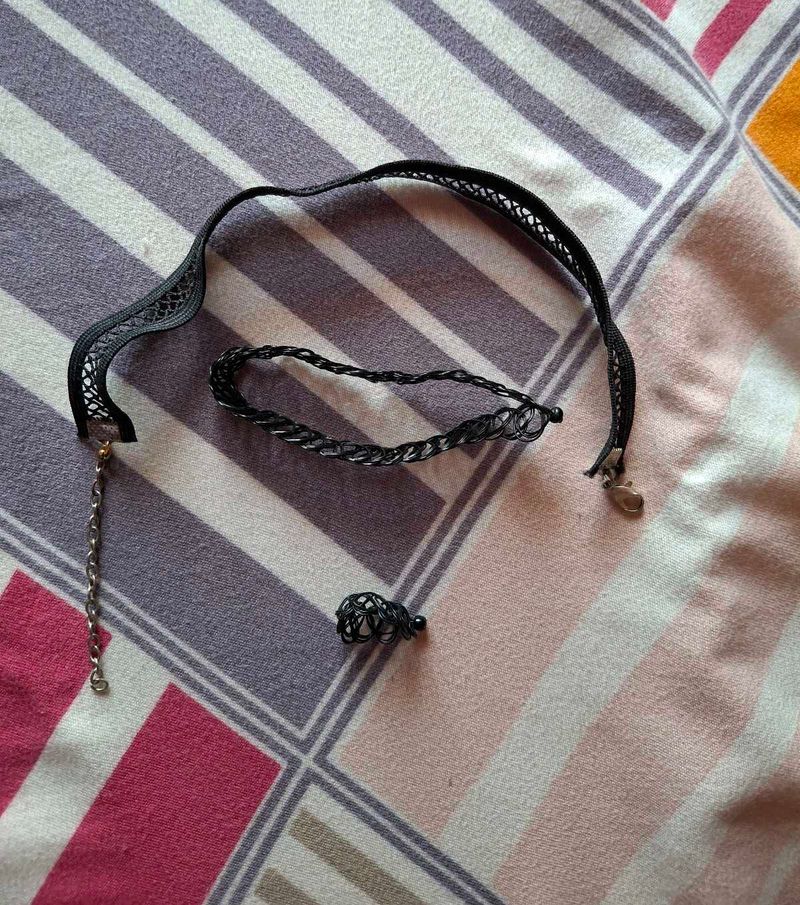 Boho Black Braided Choker/Bracelet &amp; Ring Set