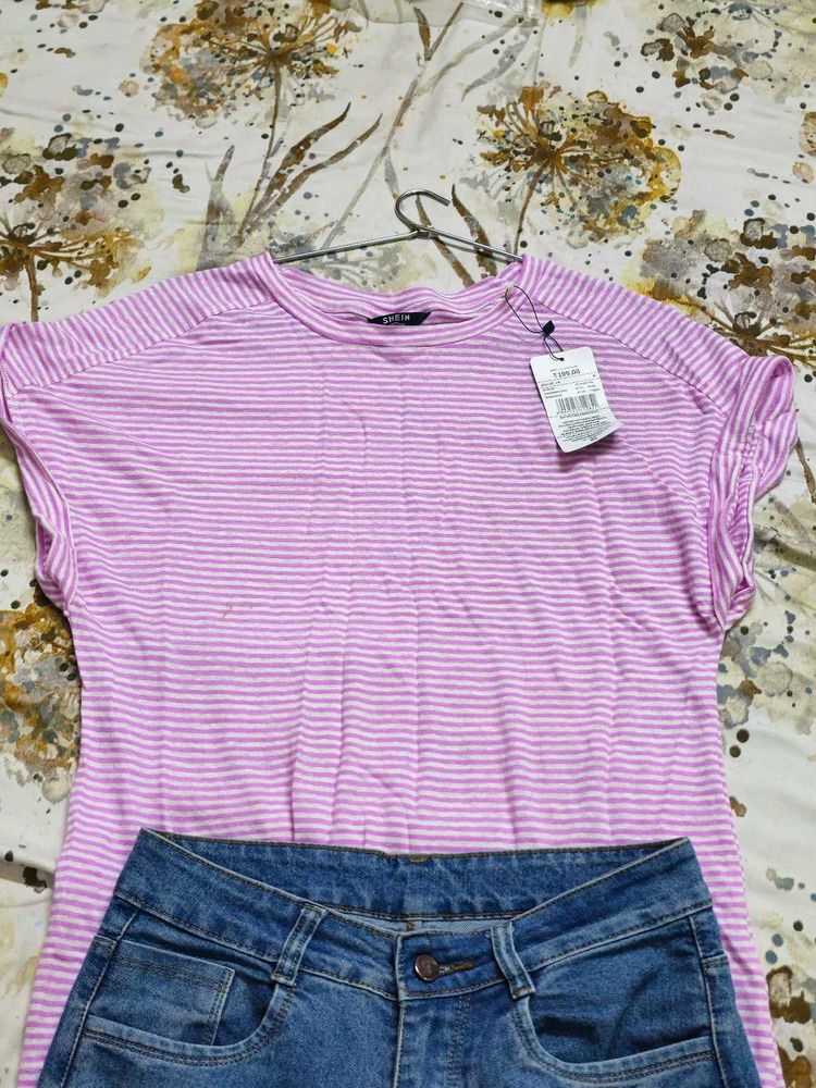 lavender Striped Casual Top