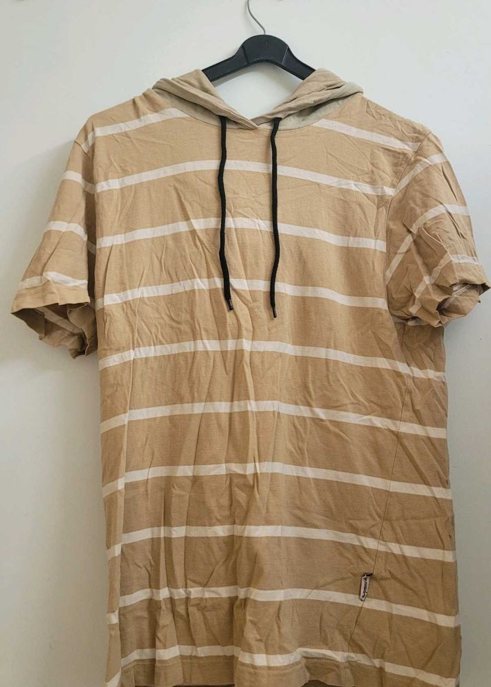Striped Short-Sleeve Hoodie T-Shirt