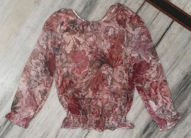 Chic Floral Print Sheer Blouse