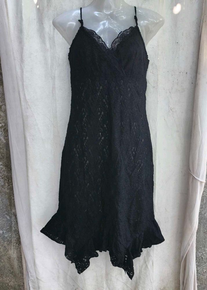 222510. Black Lace Slip Dress