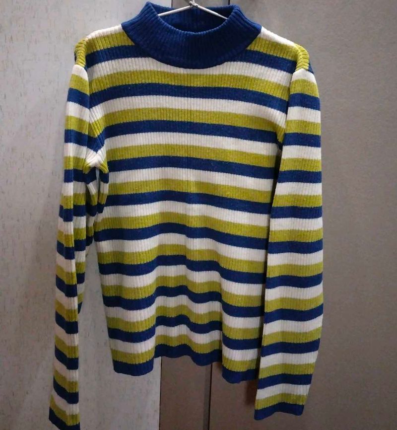 Striped Knit Turtleneck Sweater