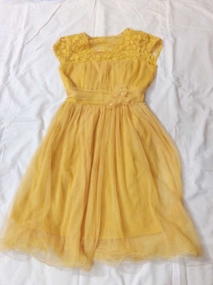 Yellow Lace Top Tulle Dress