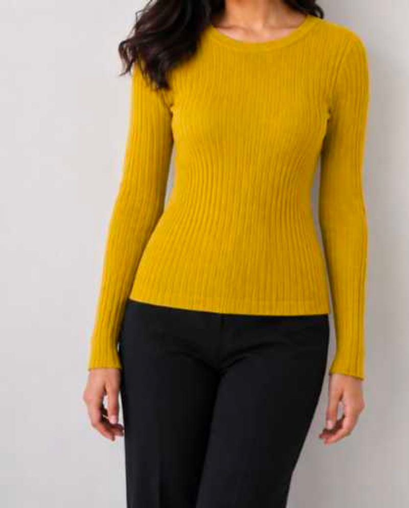 Mustard Ribbed Knit Long Sleeve Top