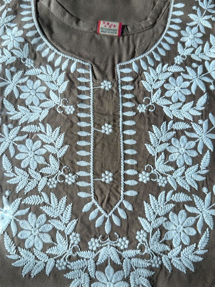 Embroidered Kurta - Brown