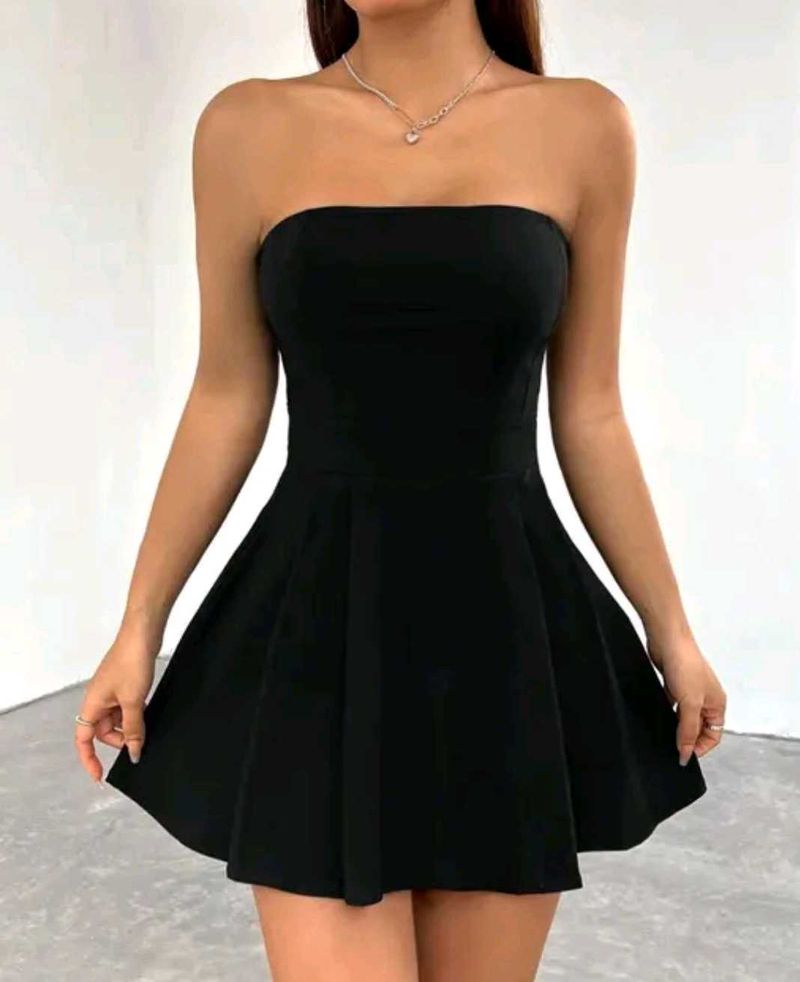 New Elegant Black Strapless Fit &amp; Flare Dress