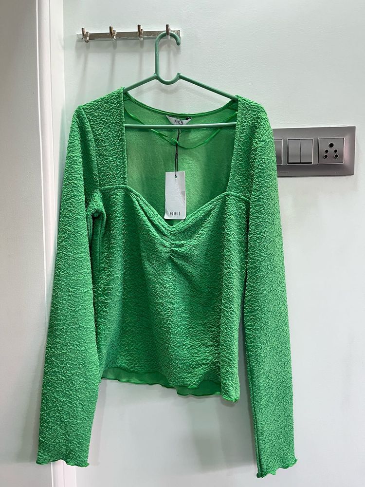 Chic Textured Green Long Sleeve Top