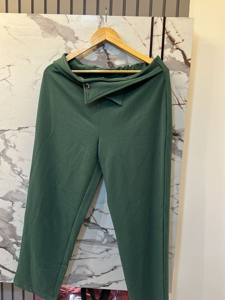 Stylish Green Wide-Leg Pants, Waist- 36/34