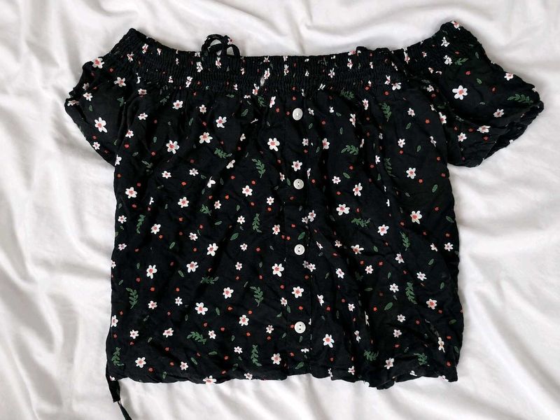 Black Floral Off-Shoulder Top