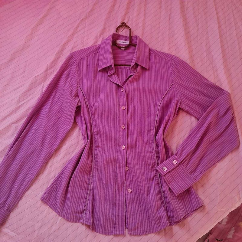 Women's Purple Striped Button-Up Shirt