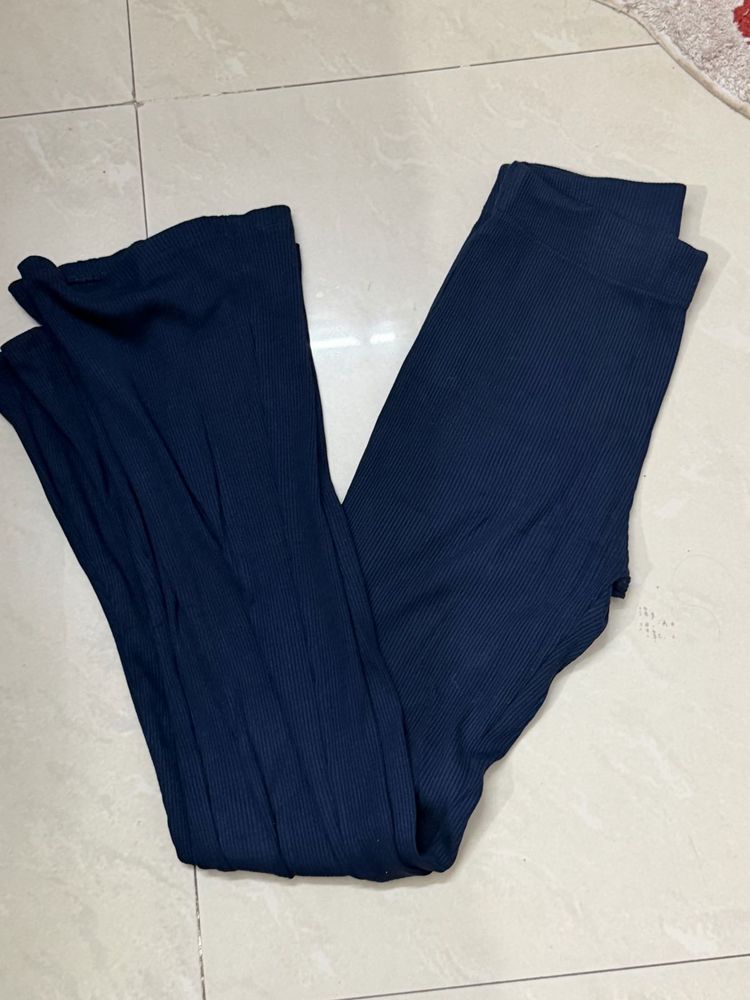 Ribbed Navy Flare Pants