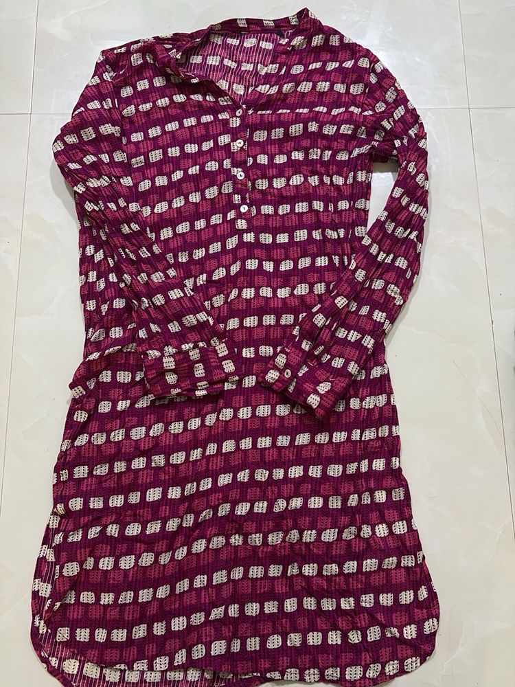 Pink Block Style Printed Kurta