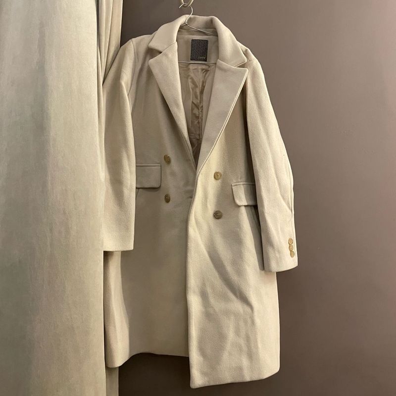 Stylish Double-Breasted Cream Coat