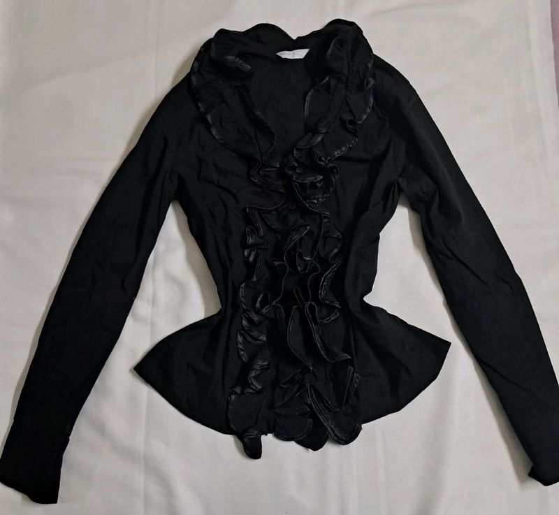 Y2k Vintage Gothic Grunge Black Ruffled Shirt Top