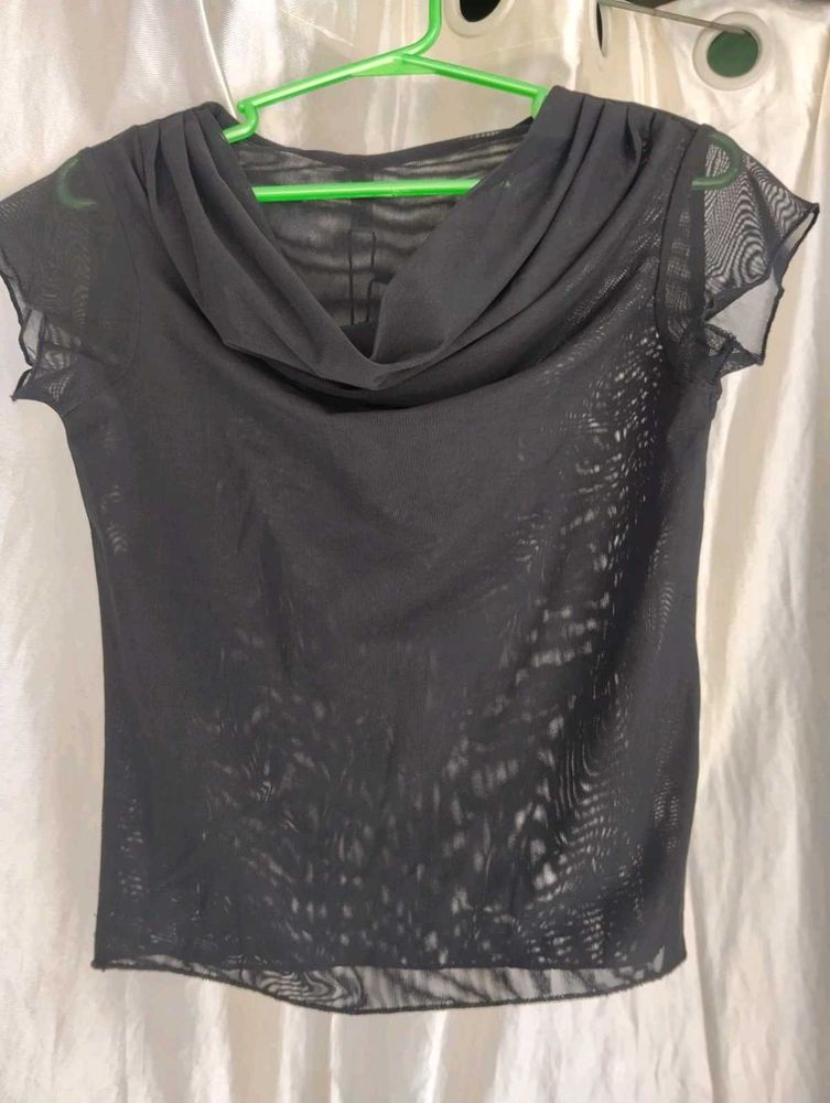 Sheer Black Cowl Neck Top