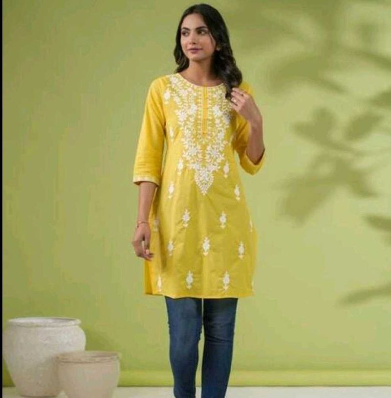 Vibrant Yellow Kurta with White Embroidery