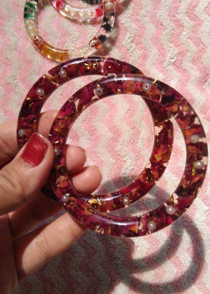 Unique Resin Bangles with Pearls