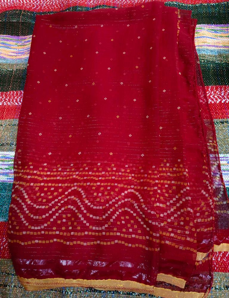 Beautiful Red Saree with Golden Border