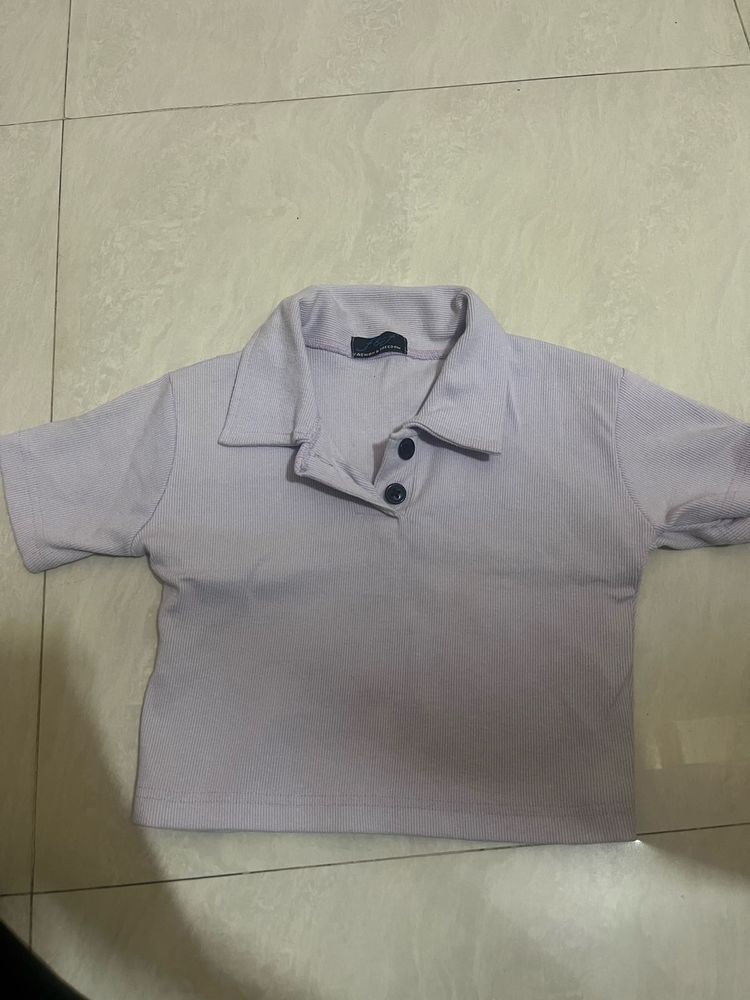 Cute Lavender Crop Polo Top