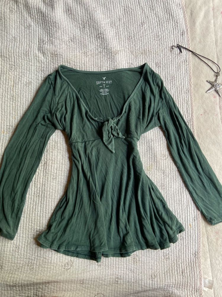 AE Soft &amp; Sexy Green Tie Front Top