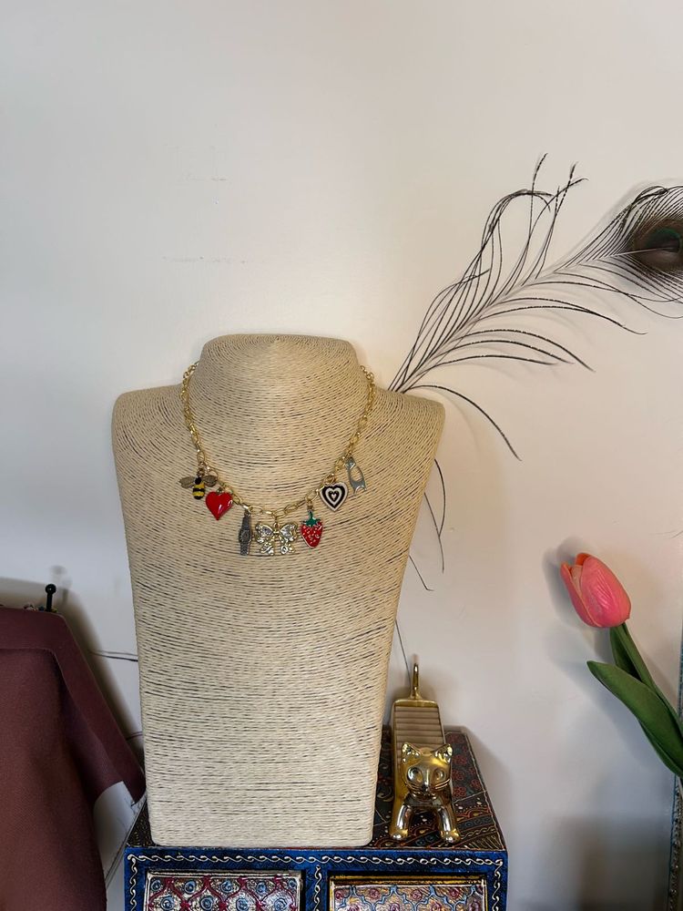 Charming Charm Necklace - Bee, Heart , Analog Watc