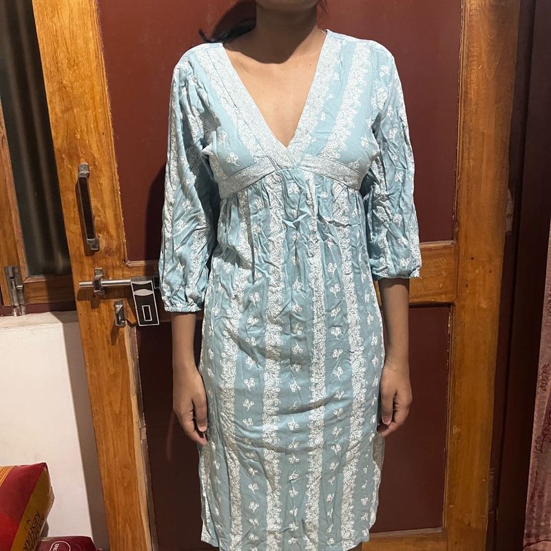 Light Blue Floral Print Midi Dress