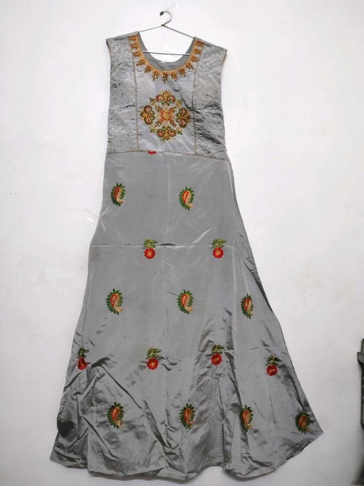 Gray Embroidered Dress