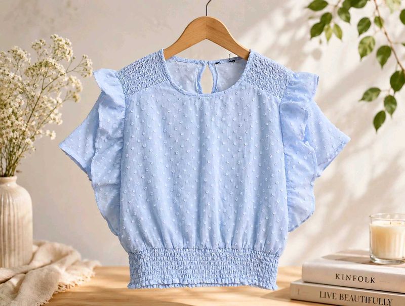 Light Blue Swiss Dot top