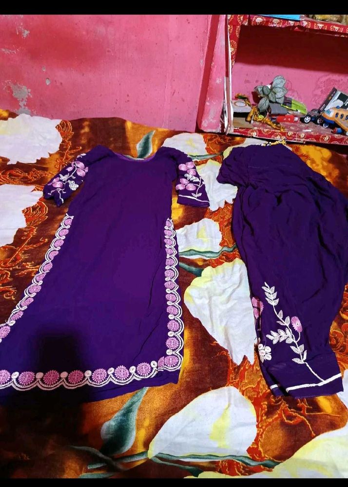 Purple Embroidered Kurta Set