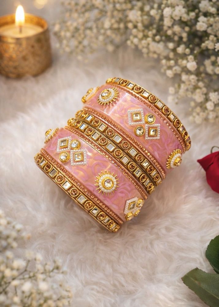 Elegant Pink &amp; Gold Bangle Set