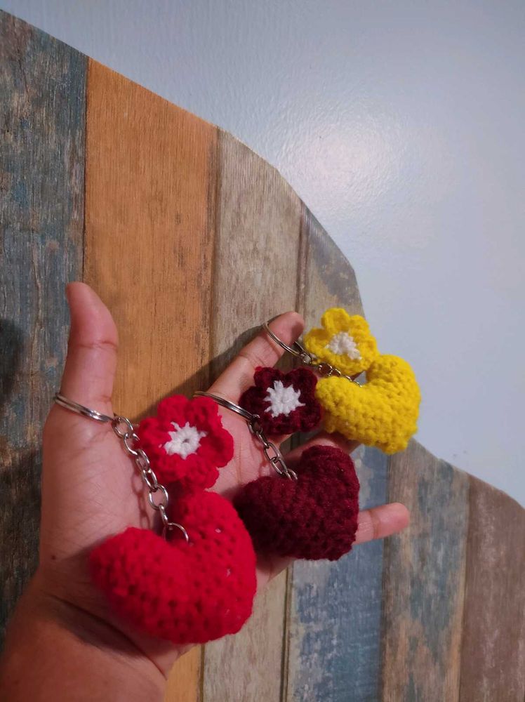 Crocheted Heart &amp; Flower Keychains