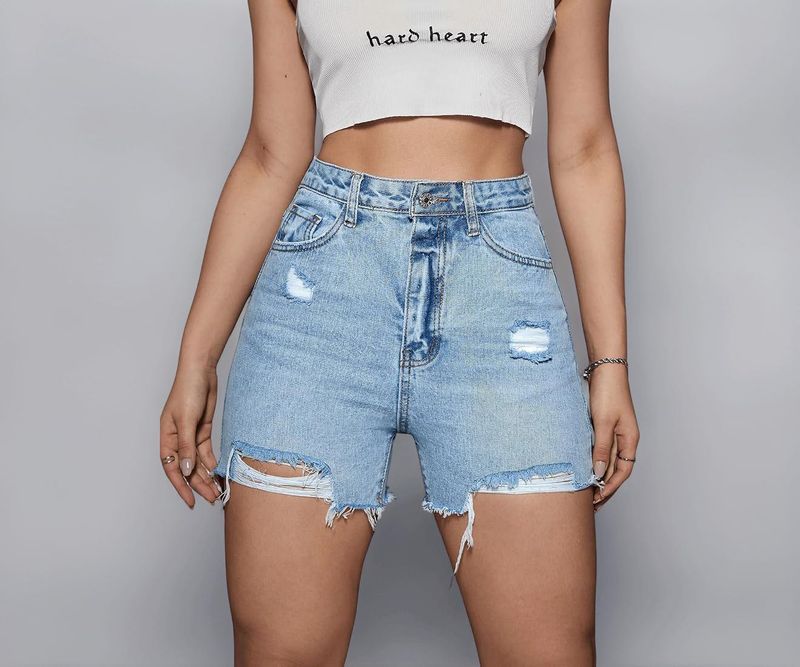 Distressed Light Wash Denim Shorts