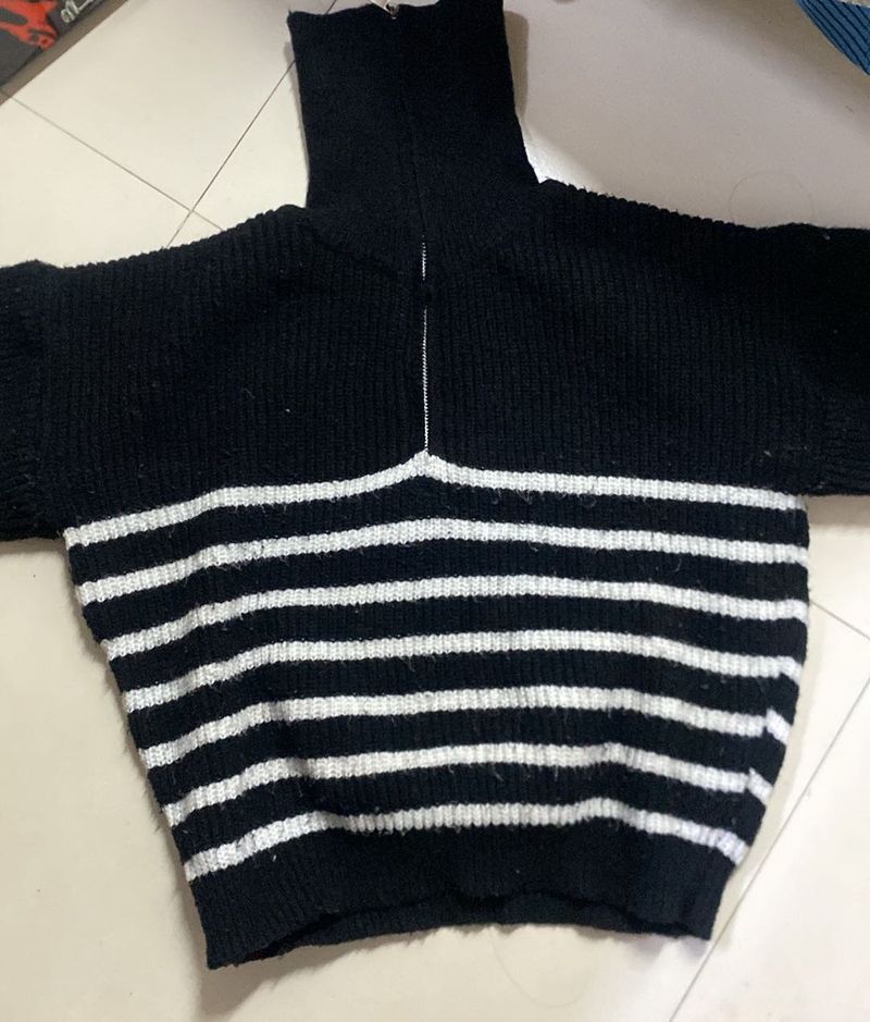 Striped Turtleneck Knit Sweater