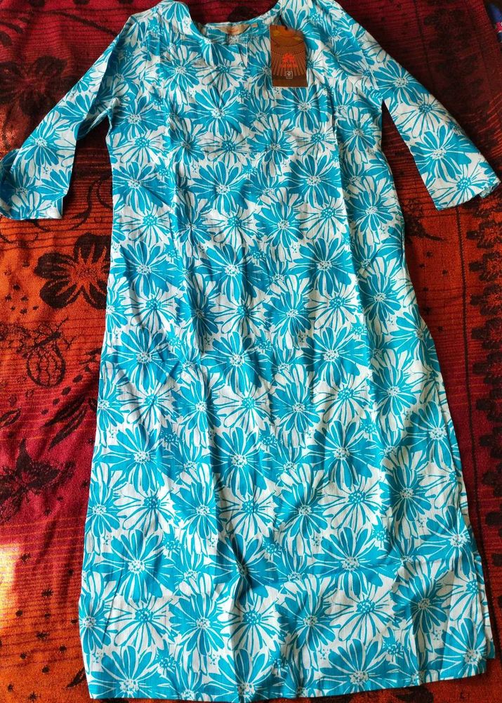 Blue Floral Cotton Kurta