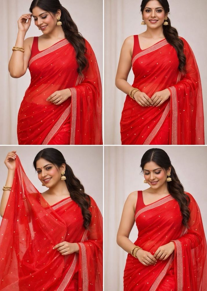 Elegant Red Embellished Saree Very Light Weighted