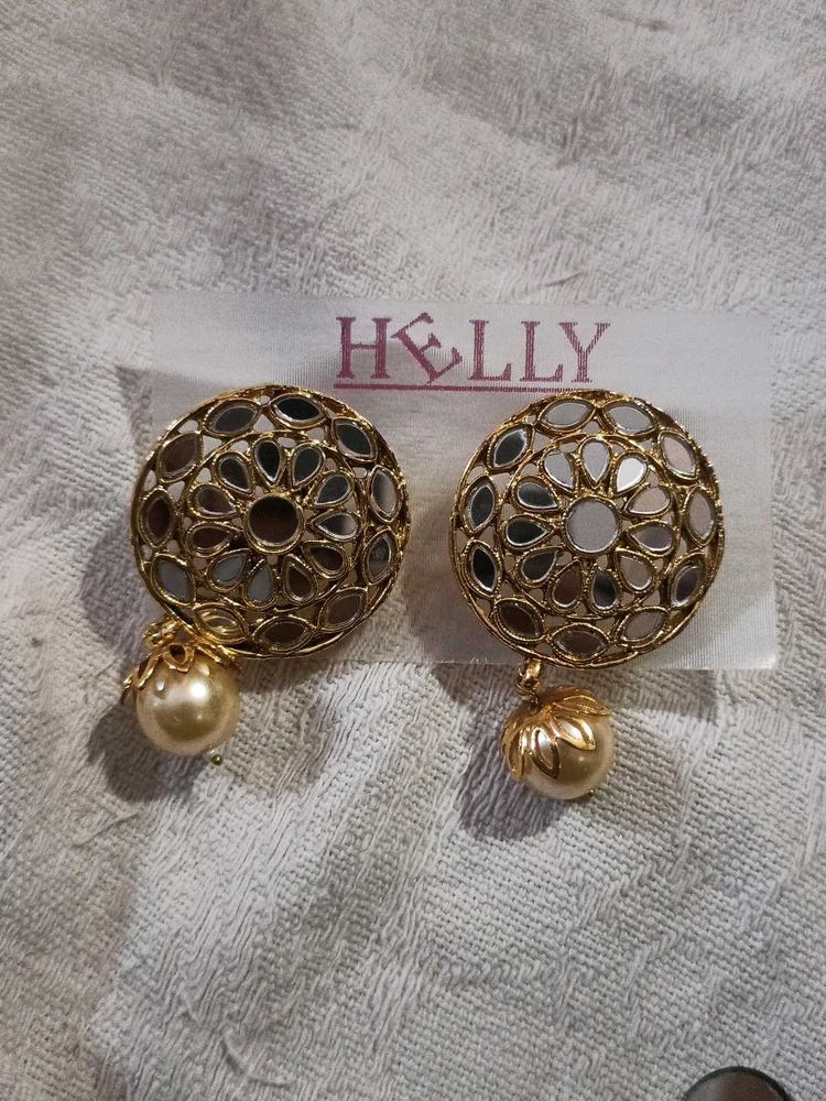 Designer Round Mirror Work Earrings