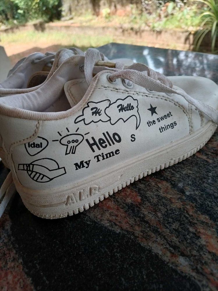 White Casual Sneakers with Cute Graphics