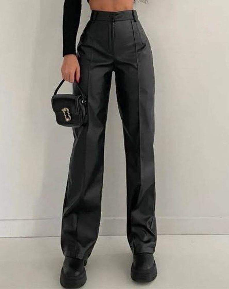 Chic Faux Leather Wide-Leg Pants