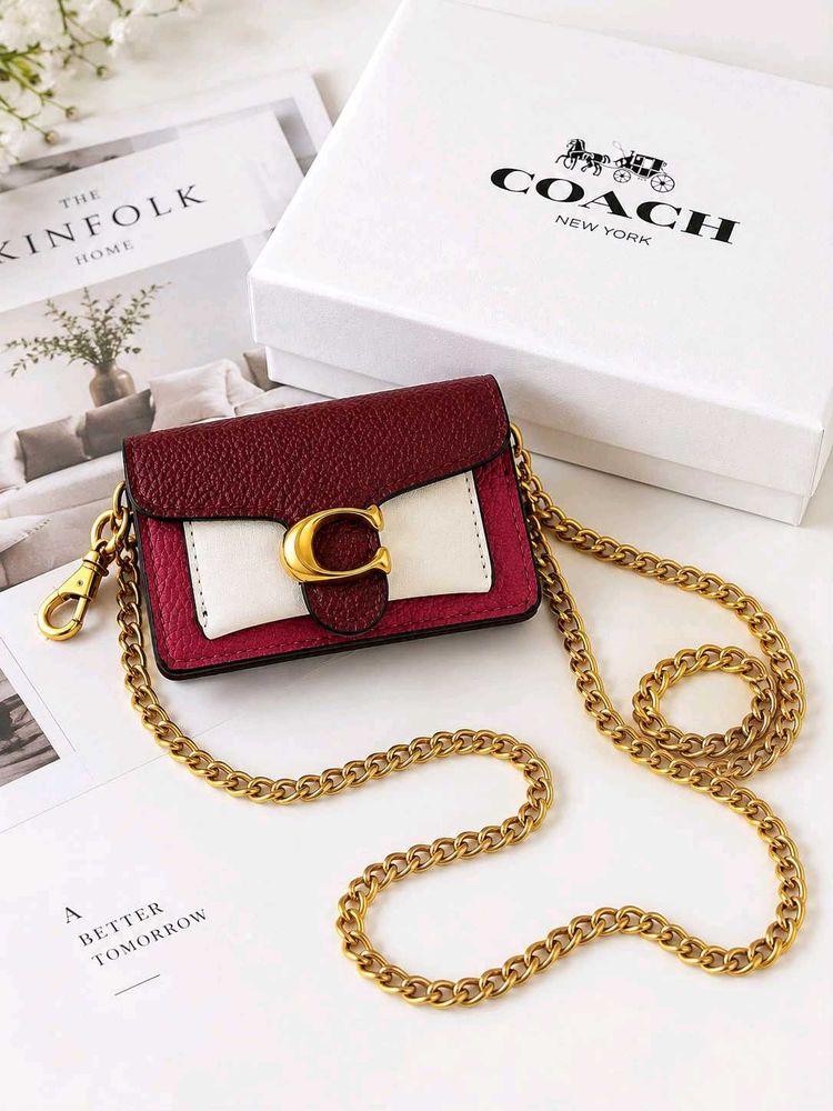 Coach Pebble Leather Small Wallet On Chain WITH BO